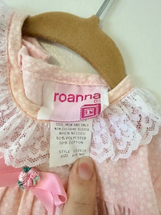 Vintage Baby Girl 6-9m Dress &Bloomer Set Roanna Pink Blue Ditzy Floral Lace 80s - Picture 5 of 14